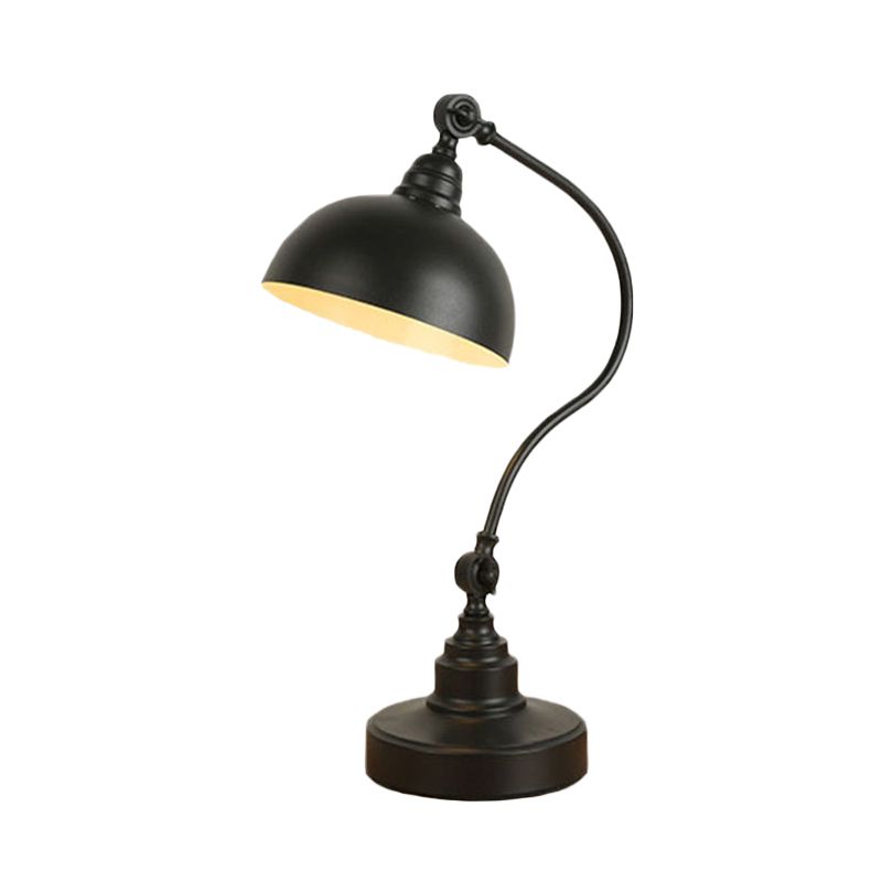 Luz de mesa ajustable de domo de metal Lámpara de tarea de sala de estudio de bombilla 1 en negro con brazo de cuello de cisne