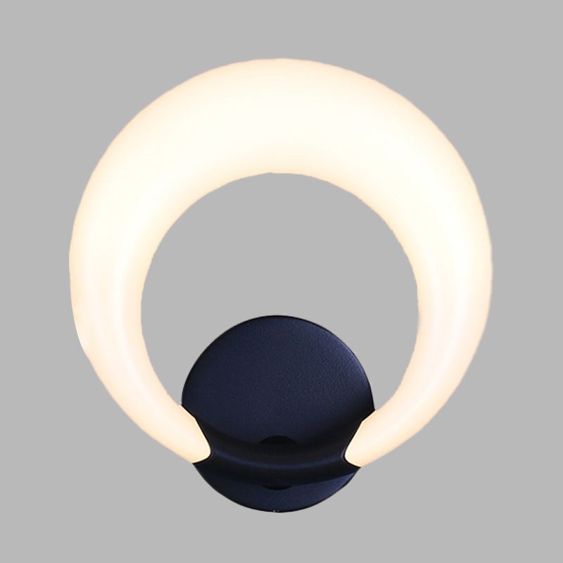 LED Bedside Wall Light Fixture Nordic Style White/Black Wall Sconce with Crescent Moon Acrylic Shade