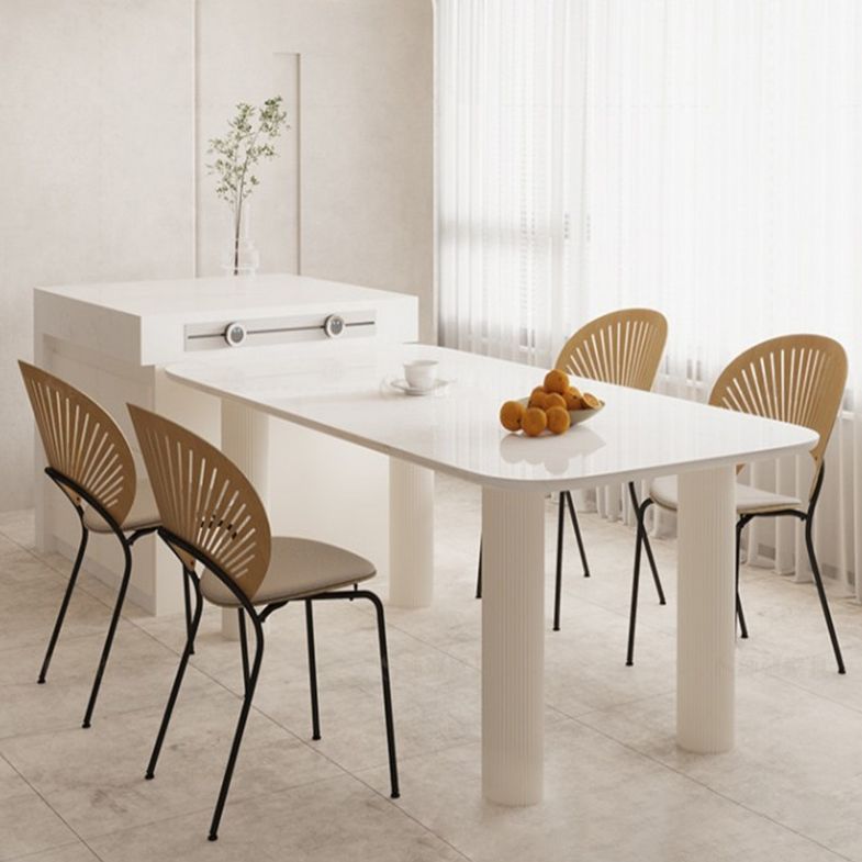 Modern Style Dining Table Rectangle Stone White Dining Table with 4 Legs