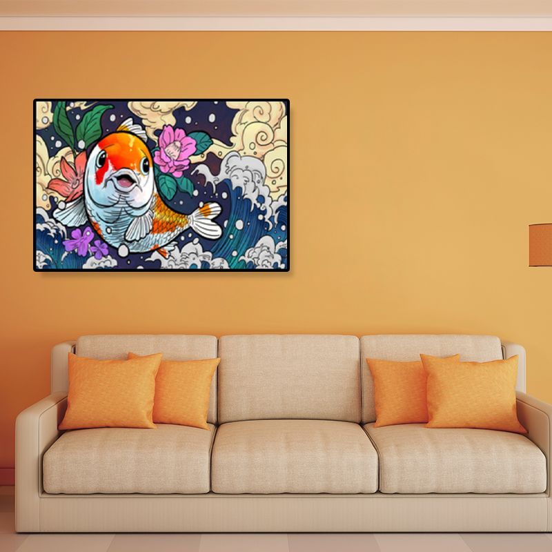 Oosterse tekening print dier canvas kunst veelkleurige gastenkamer wanddecoratie, getextureerd
