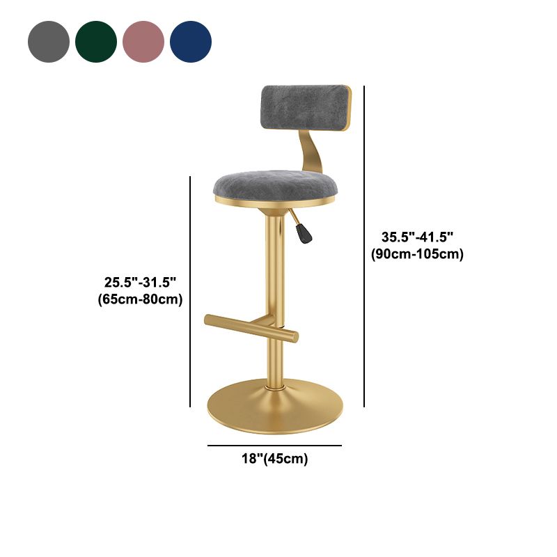 Glam Rotatable Backrest Counter Stool Steel Kitchen Bar Stool with Cushion and Pedal