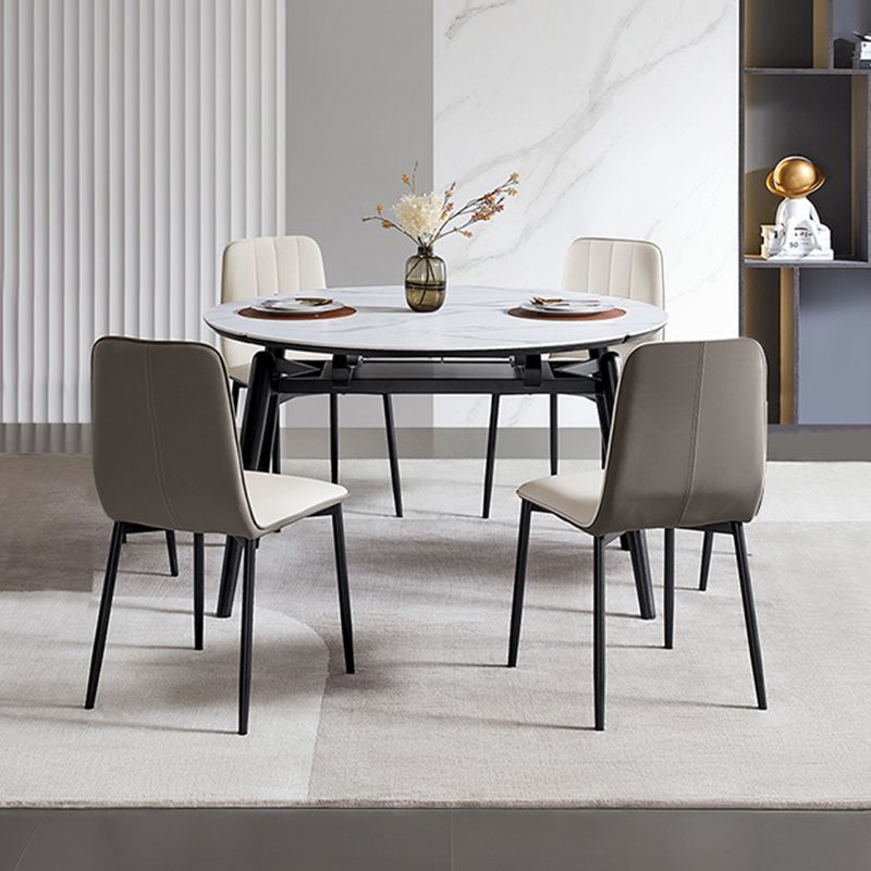 Stone Top Dinette Table with Black Legs Modern Round Dining Table
