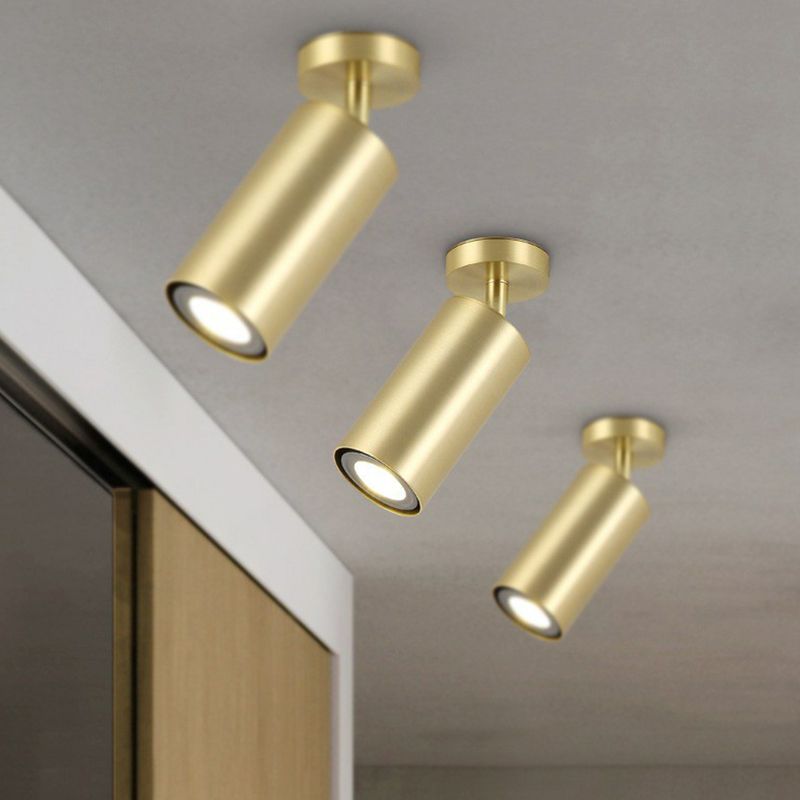 Metal Cylindrical LED Spotlight Post-Modern Gold Finish Semi Flush Mount Ceiling Light for Salon