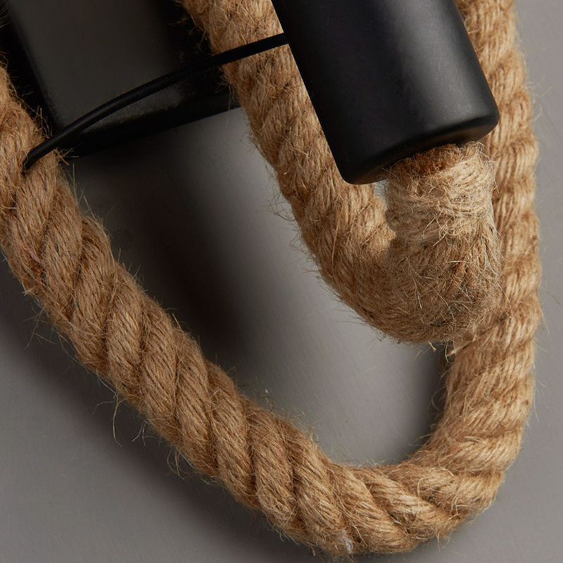 Black Open Bulb Wall Lamp Industrial Iron Single-Bulb Corridor Wall Mounted Light with Hemp Rope