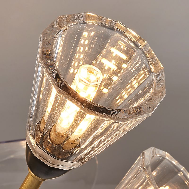 Prismatische Kristallkegel halb Flush Mount Kronleuchter postmoderner Messing 3-Blade-Hängende Lüfterlicht mit Fernbedienung