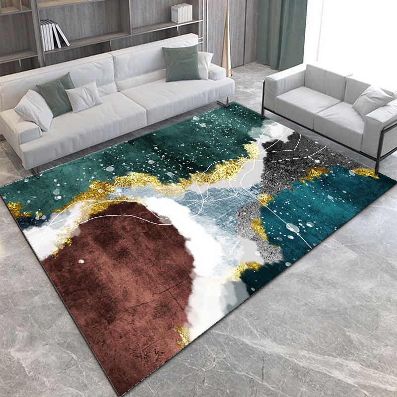 Gold Modern Rug Polyester Circle Indoor Rug Non-Slip Backing Rug for Home Decor