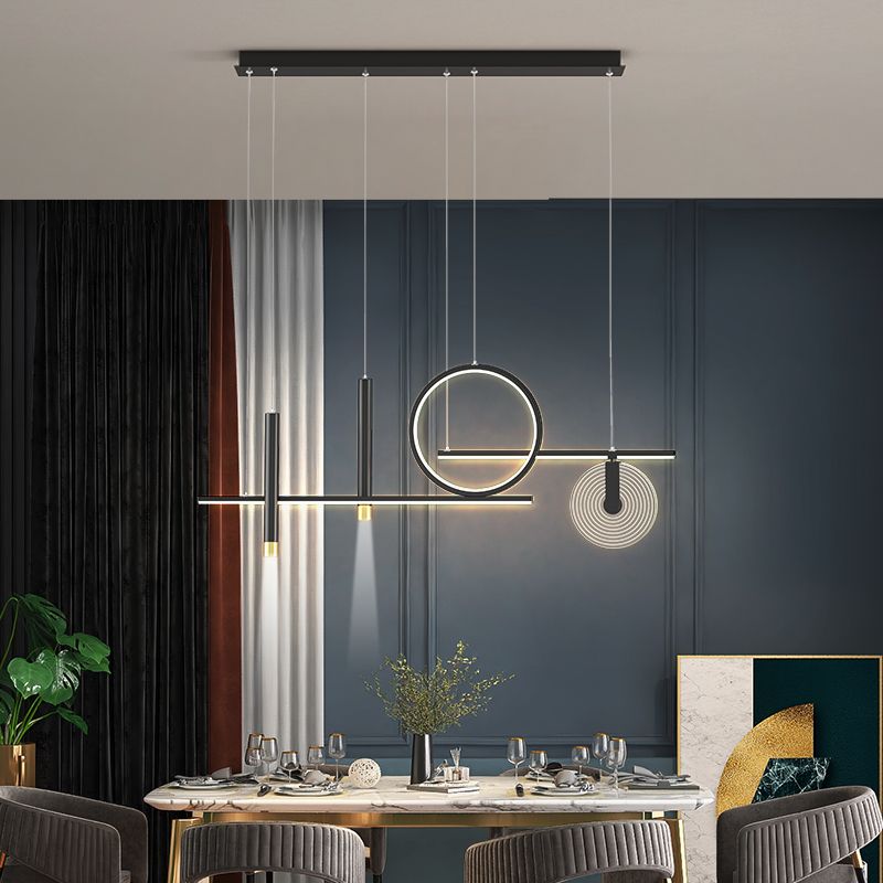 Minimalist Shaded Hanging Island Light Metal Dinning Room LED Island Pendant Light in Black