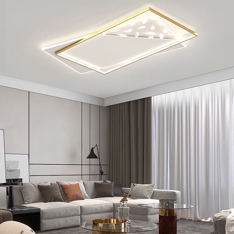 Moderne luxe LED-plafondlamp met veren, geometrische metalen semi-inbouwmontage voor woonkamer
