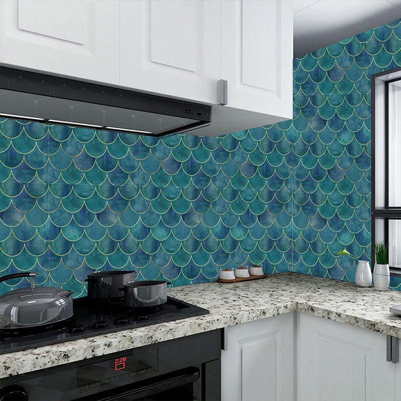 Blue Fishscale Wallpaper Panel Set 20 Pieces Self Adhesive Wall Decor for Washroom