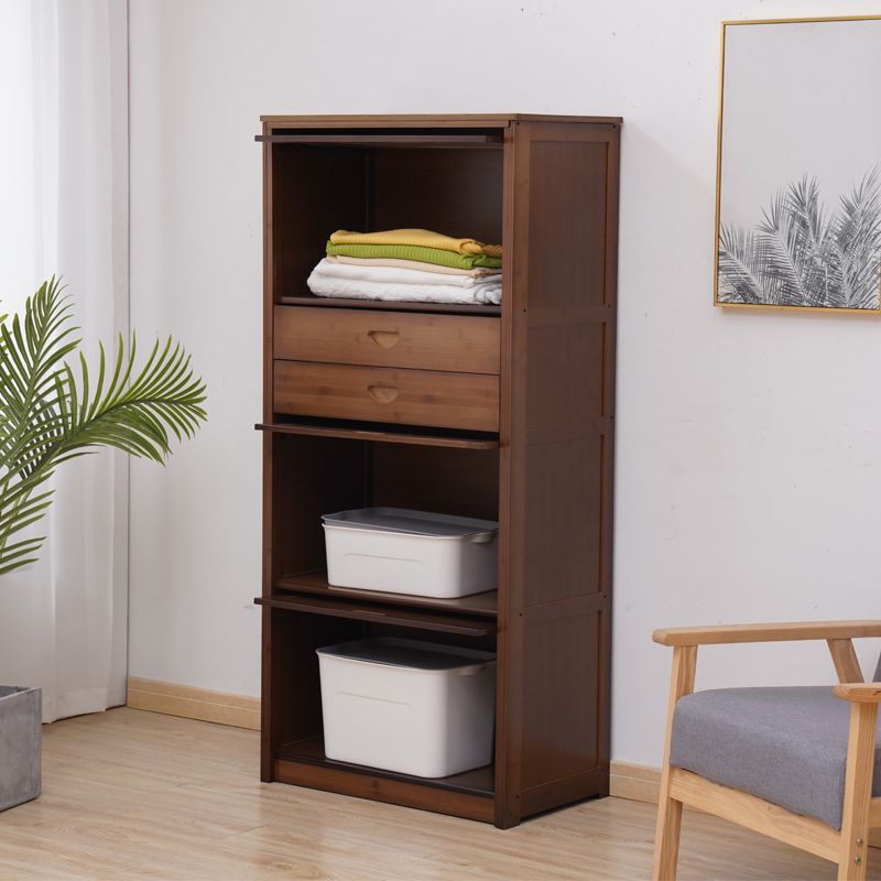 Mid Century Modern Brown Accent Cabinet with Doors in Solid Wood Rectangle Cabinet
