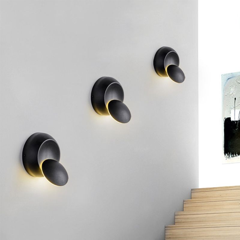 Black/White Finish Rounded Wall Lamp Simple Style LED Aluminum Sconce Lighting for Stairway
