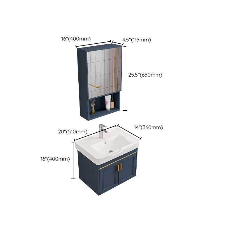 Modern Single Wall Mount Vanity Blue Ceramic Top Sink Vanity