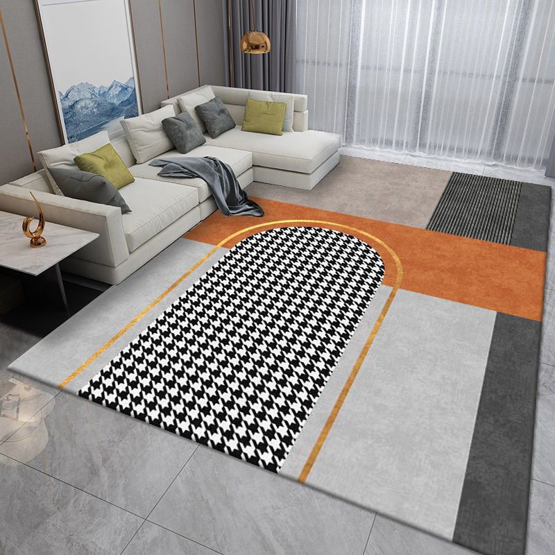 Dark Gray Striped Rug Polyester Modern Indoor Rug Washable Rug for Home Decoration