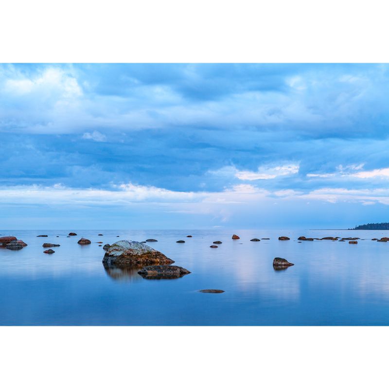 Tidal Flat with Rocks Mural Wallpaper Blue Tropical Wall Covering for Living Room