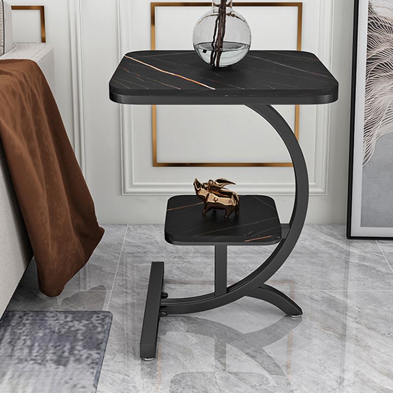 Double Tier Square Slate Top End Table Metal C Side Table for Living Room