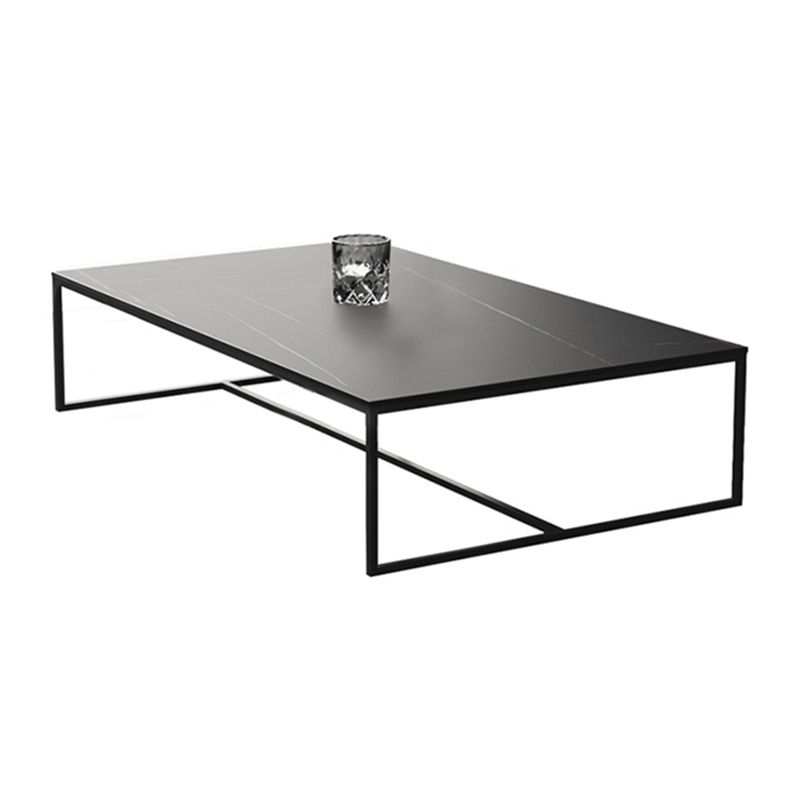 Glam 16.5" H Rectangle Slate Coffee Table Iron Trestle Cocktail Table