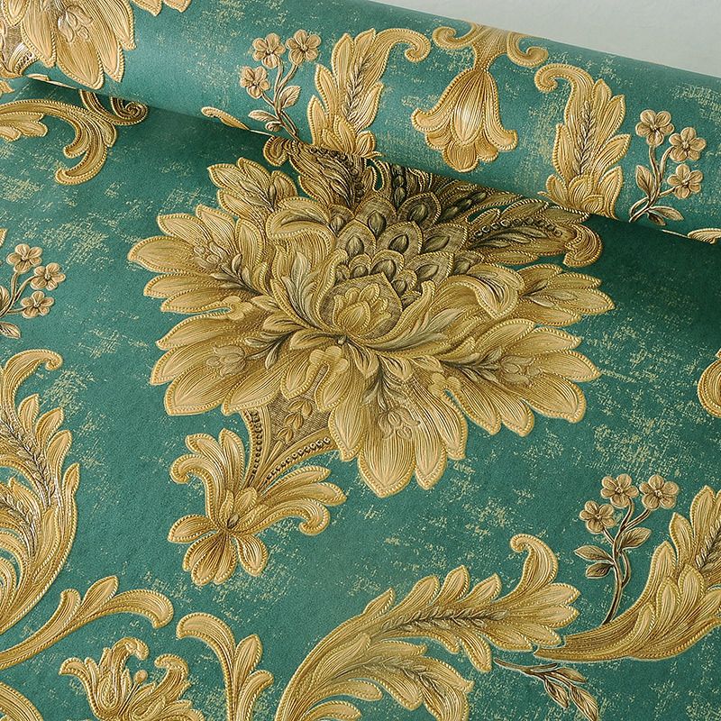 Nostalgic Damask Wallpaper Roll Dark Color Floral Print Wall Covering for Living Room
