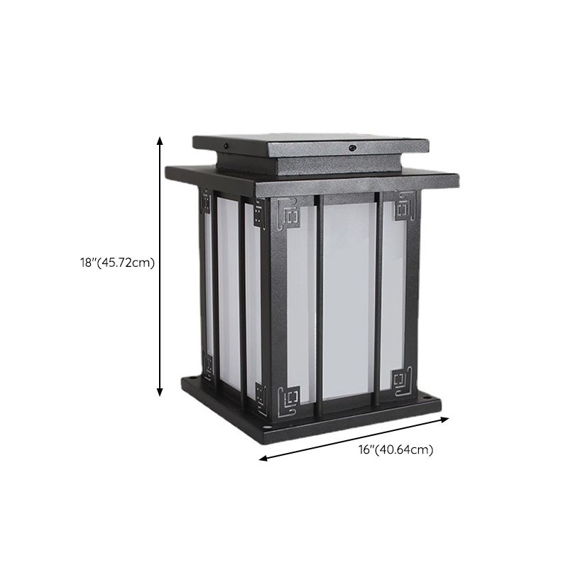 Metal Rectangular Shape Outdoor Lights Modern Style 1-Light Solar Pillar Lamp in Black
