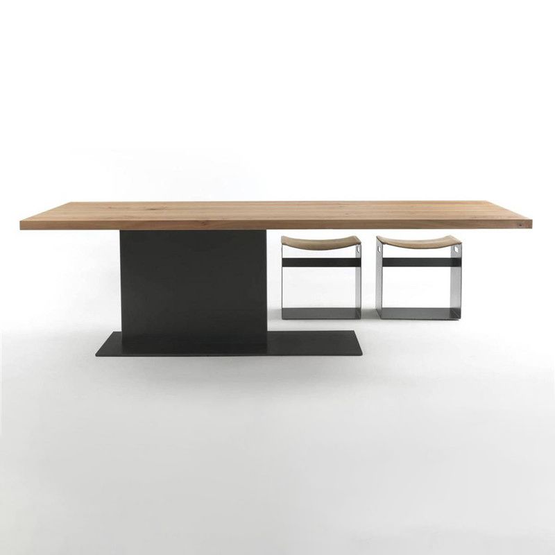Industrial Pine Wood Dining Table Rectangle Kitchen Table with Metal Pedestal Base