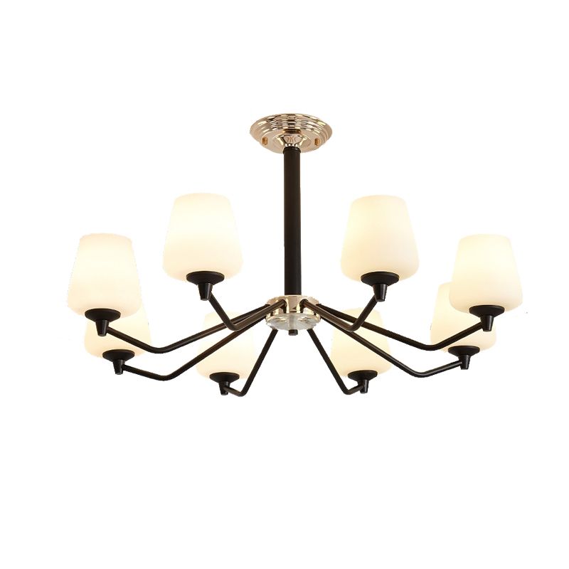8/10 Lights Sputnik Chandelier Traditional Black Milky Glass Pendant Light Fixture with Cup Shade