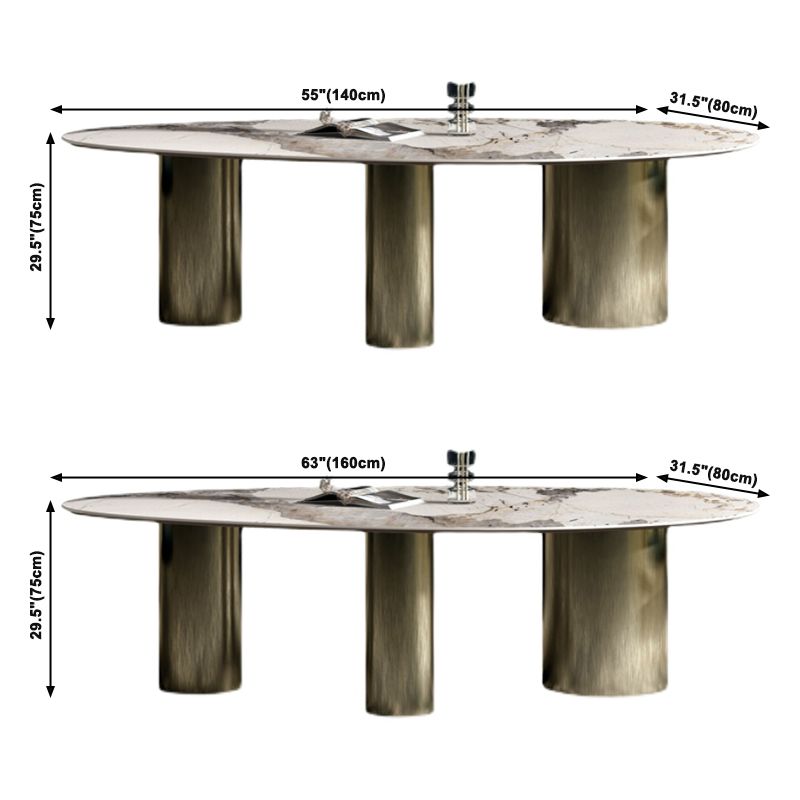 Traditional Luxury Oval Dining Table Sintered Stone Dining Table with 3 Legs