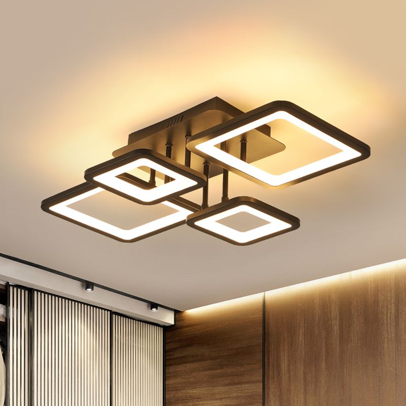 Lámpara LED semiempotrada para sala de estar, 4/6/8 luces, con pantalla acrílica cuadrada, luz de techo negra en luz cálida/blanca/natural