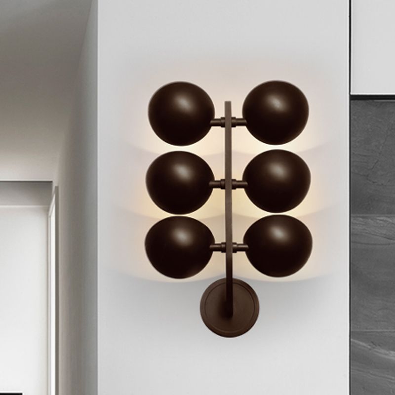 Industrial Half Sphere Sconce Lamp 6 Heads Metal Wall Mount Light in Black with Branch Design