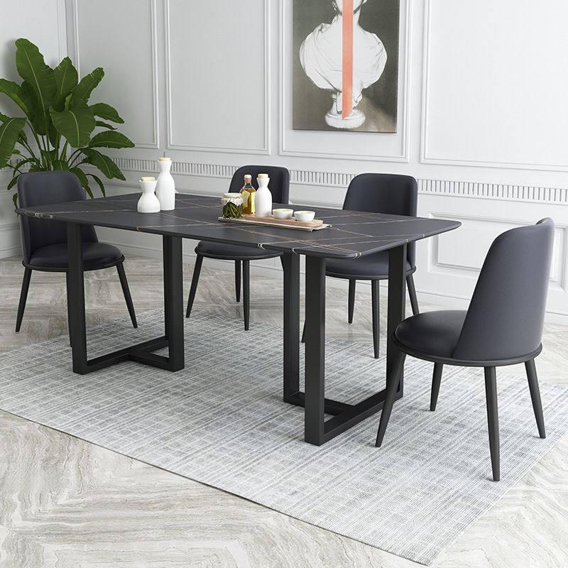 Industriële eettafel gesinterde stenen tafel met zwart dubbele voetstuk voor eetkamer