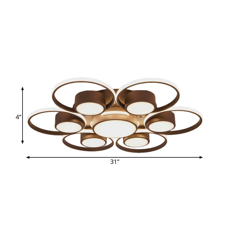 Modernism 2/4/6 Lights LED Ceiling Flush Mount Light with Acrylic Shade Brown Round Ceiling Light Fixture in Warm/White Light