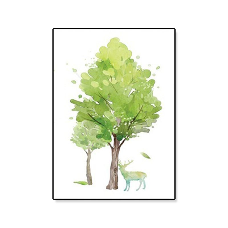 Deer Under the Trees Art Print Dining Room Animal Canvas in Green for Decoration