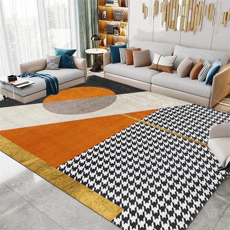 Moderner Farbblockbereich Teppich Orange Polyester Fläche Teppich nicht rutscher Backing Teppich für Wohnkultur