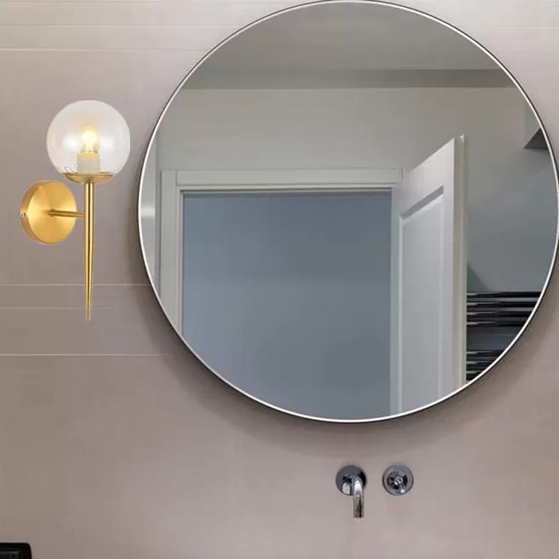 Iron and Glass Bath Sconce in Gold Finish Globe Shade Bathroom Vanity Lighting