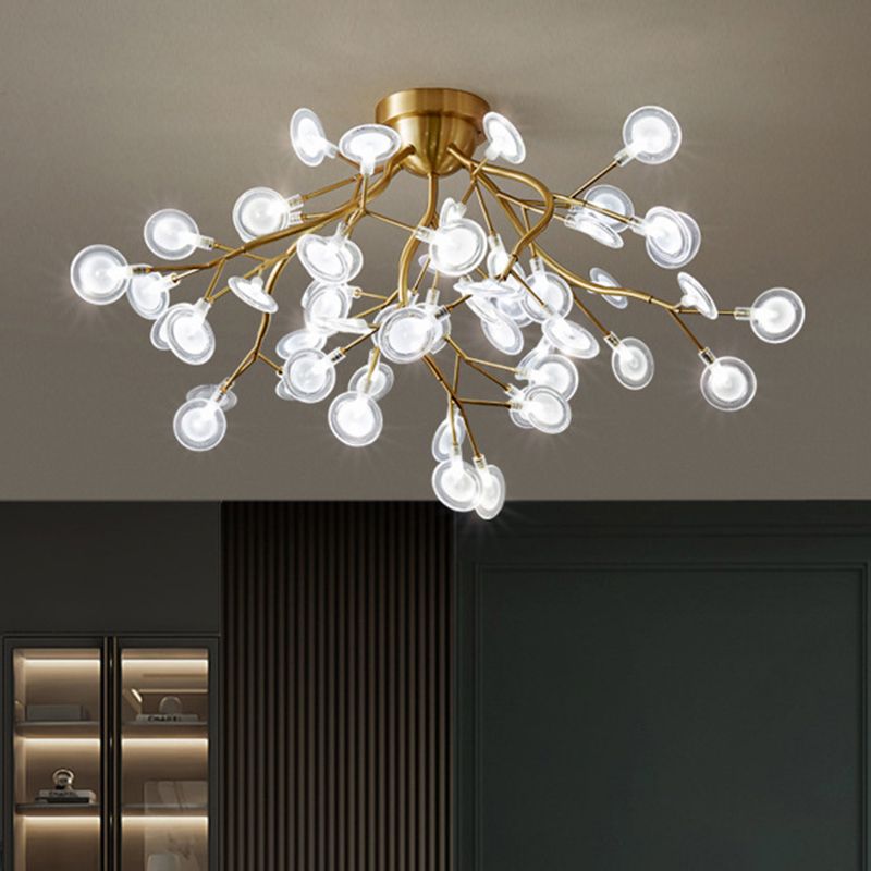 Metal Branch Flush Mount Light Simplicity Semi LED Flush Chandelier with Firefly Shade