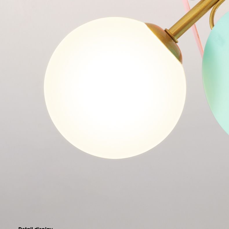 Flower Branch Metal Semi Flush Ceiling Light in Modern Simplicity Sputnik Indoor Flush Mount with Circular Opal Glass Shade