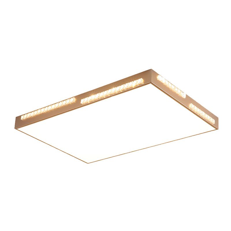 Simple Square/Rectangular LED Flushmount 18"/21.5"/35.5" Wide Metal Golden Bedroom Ceiling Lamp with Crystal Accents
