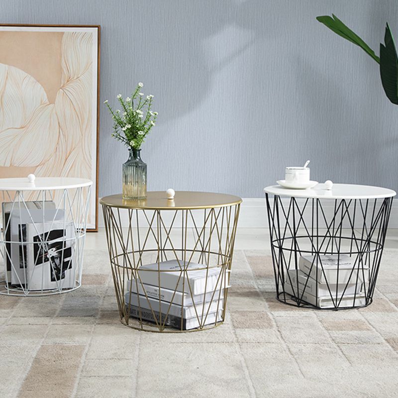 Fram Base Coffee or End Table with Storage Contemporary Metal Round Top