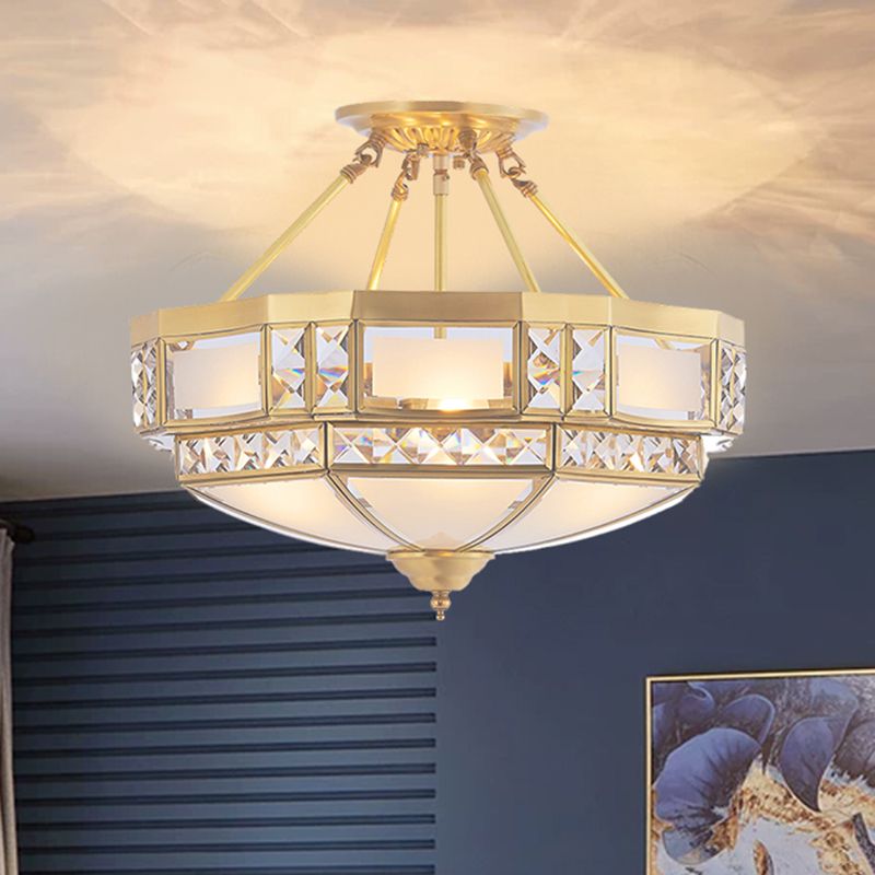 4 Testa Mano - Soffietto Vetro Soffiato Vintage Gold Bowl a forma di corridoio semiflush chandelier con Crystal Decor
