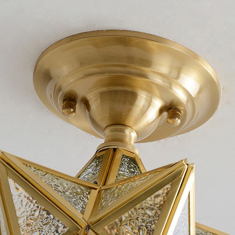 Star Glass Semi-Flush Ceiling Light Vintage Aisle Ceiling Flush Mount in Brass