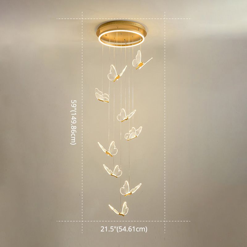Butterfly Spiral Treppe Deckenbeleuchtung Acryl moderner LED-Multi-Licht-Anhänger in Gold