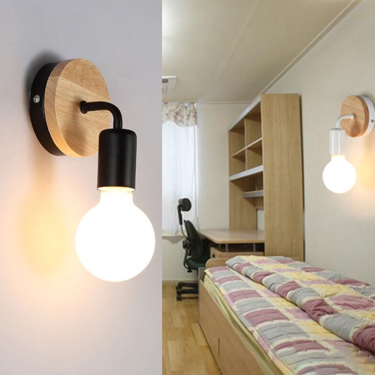 Modern Round Wall Sconce Lights Wood Wall Sconce Lighting for Bedroom