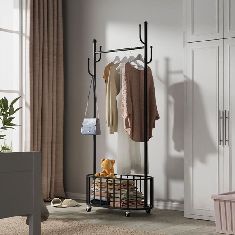 Classic Metal Clothes Hanger Basket Storage Free Standing Coat Rack with Castors