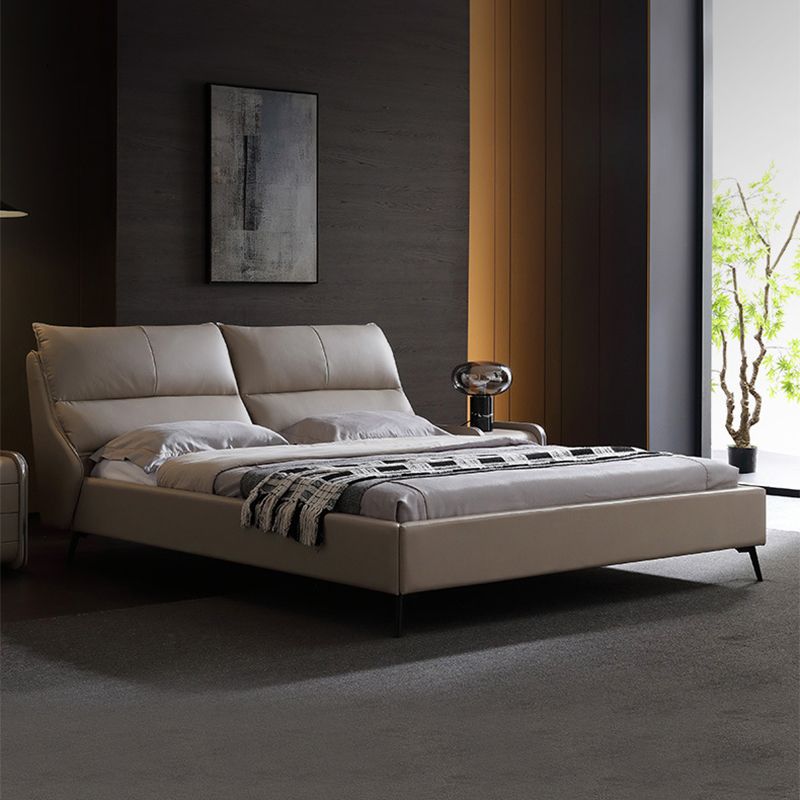 Espresso Down Panel Bed Contemporary Standard Bed with Upholstered Headboard