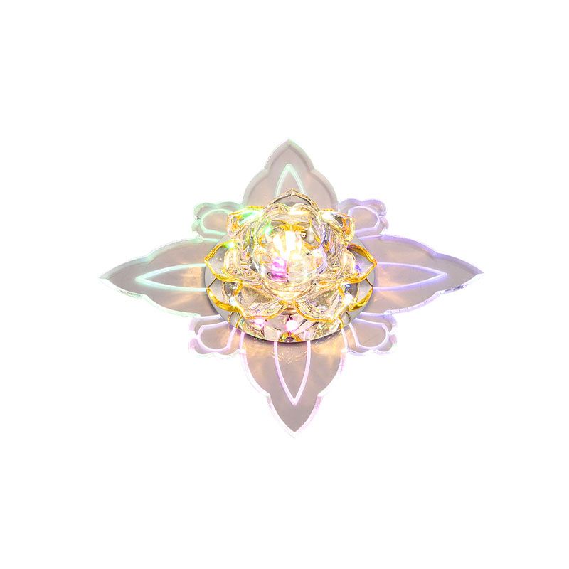 Modernism Blossom Flush Light Fixture LED Clear Crystal Ceiling Lighting with Leaf Edge, Warm/Multi Color Light