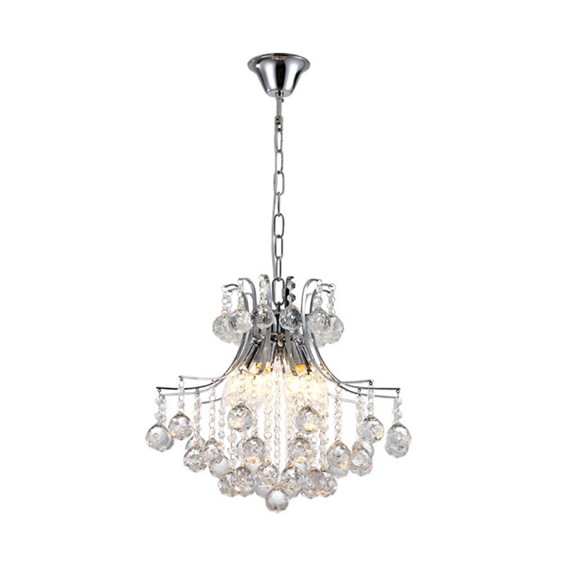 6 Heads Pendant Chandelier Contemporary Swirled Arm Clear Crystal Orbs Suspension Lighting in Chrome