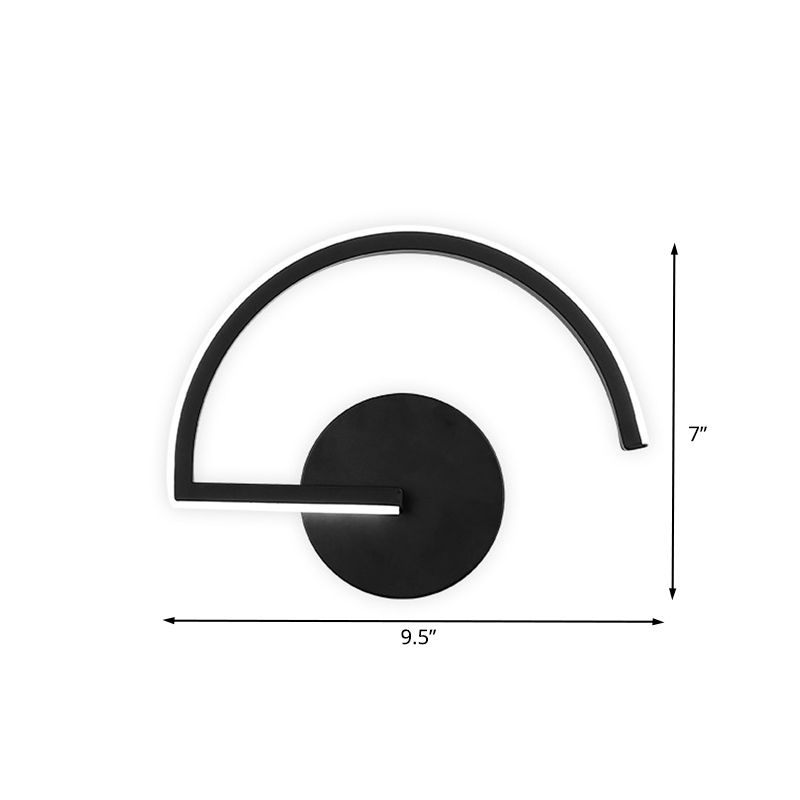 Black Semicircle Wall Light Minimalist LED Iron Wall Mount Sconce for Bedroom in Warm/White Light