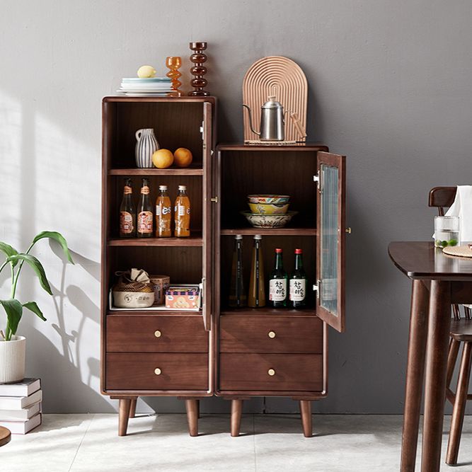 Glass Paned Accent Cabinet Modern Style 1-Door Chest with Drawers