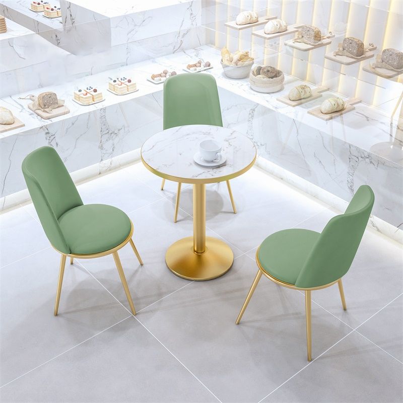 Industrial Wooden White Table for Restaurant Dining Table with Metal Base in Gold