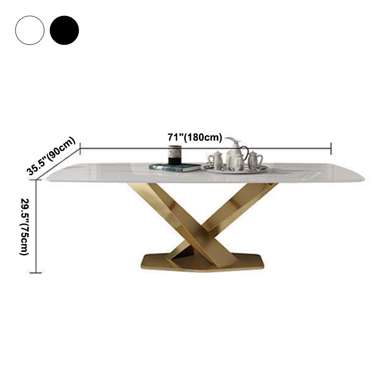 Metal Traditional Luxury Rectangle Table Sintered Stone Dining Table with Pedestal Base