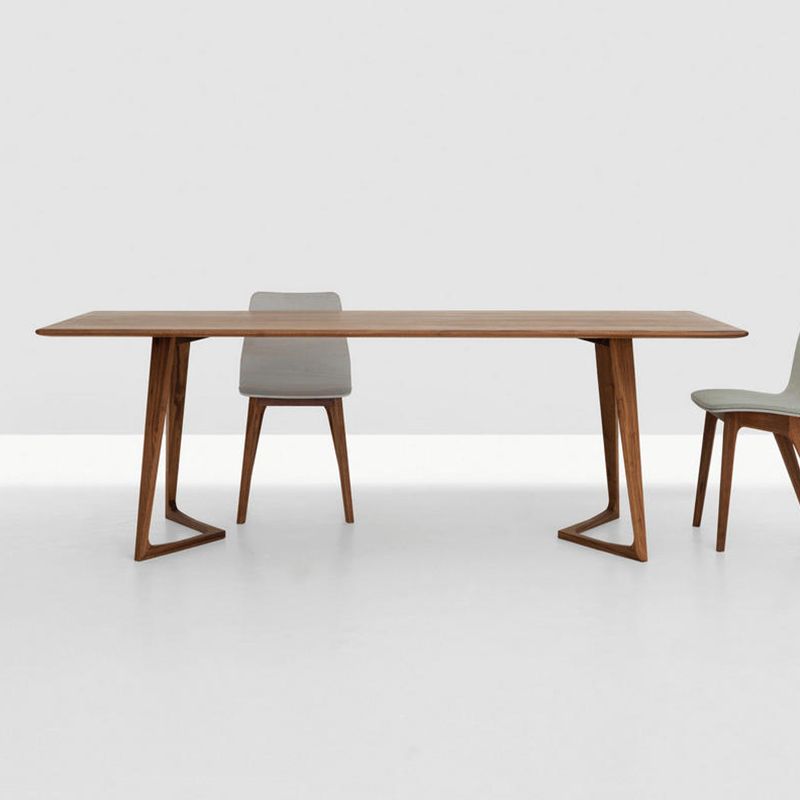 Rectangle Double Pedestal Industrial Dining Table Brown Fixed Table for Home