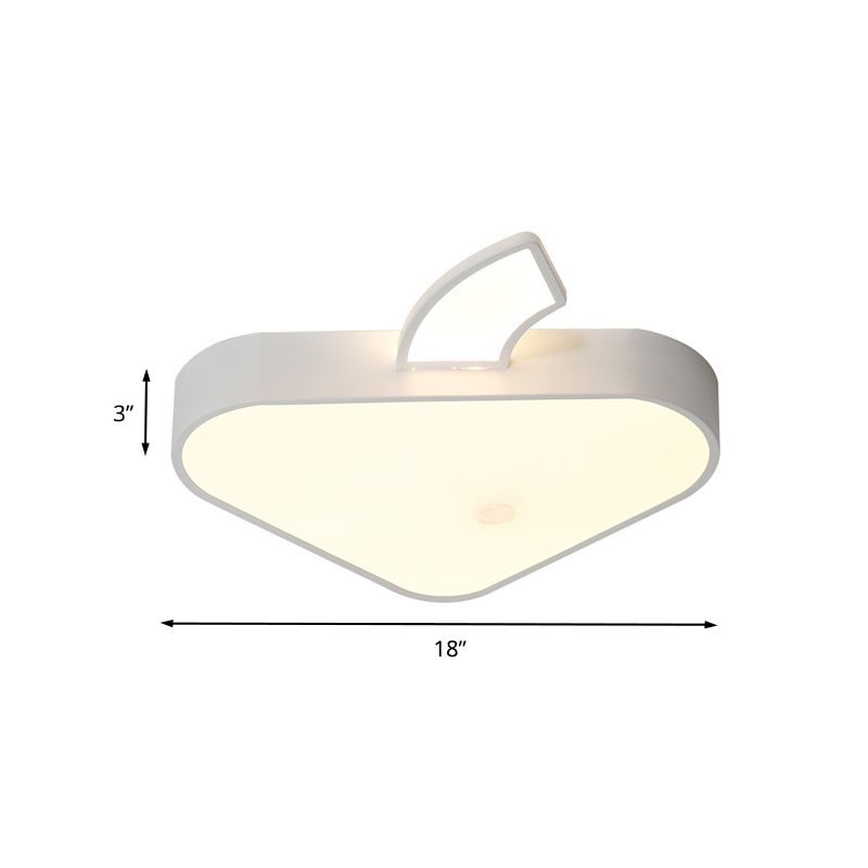 Triangle Apple Ceiling Flush Mount Modern Iron Child Bedroom LED Flushmount Lighting in White, 18"/21.5" Wide